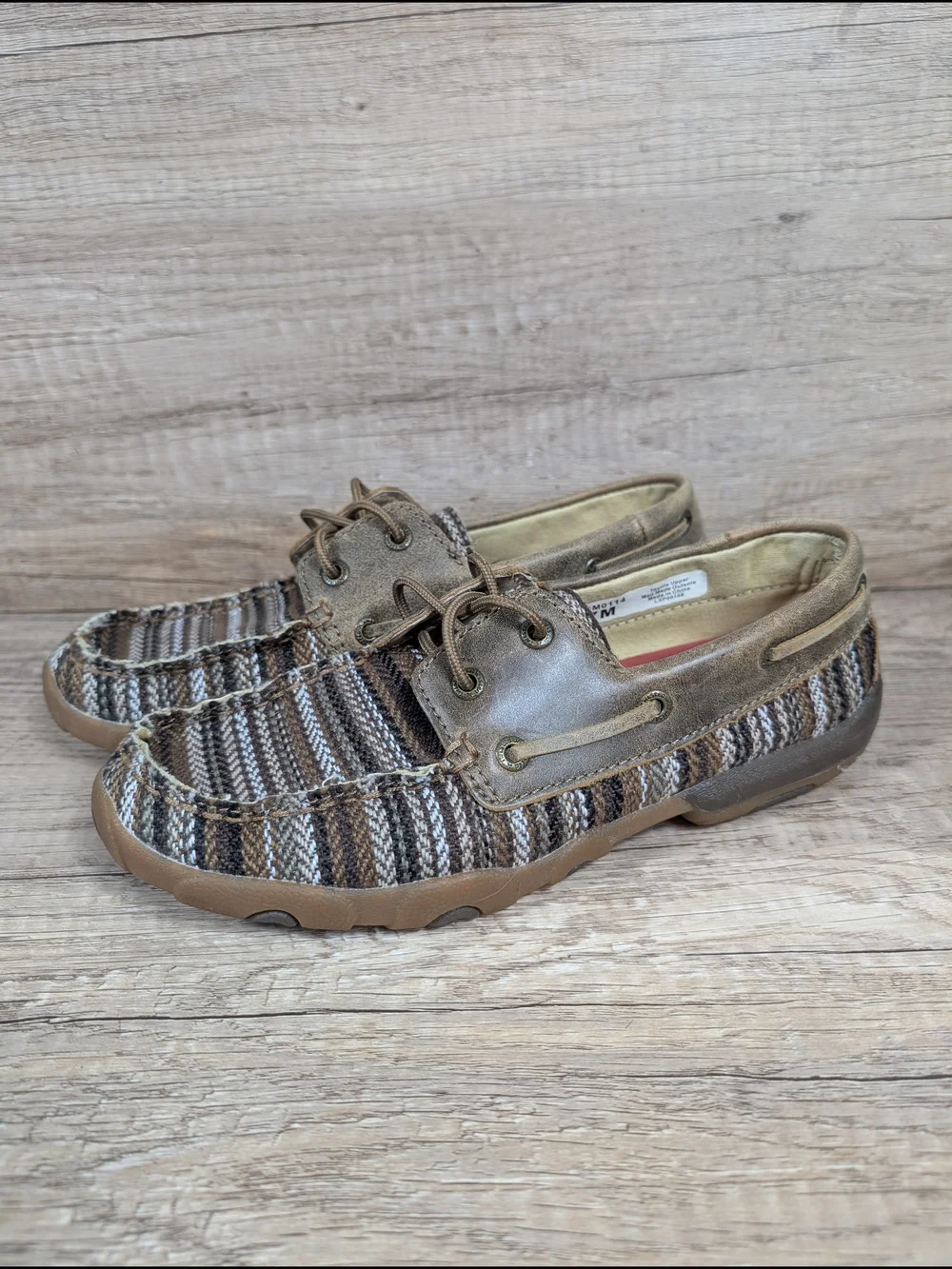 TWISTED X Boots Moc Loafers Womens Size 7 M Brown Woven Toe Lace Up Boat Shoes